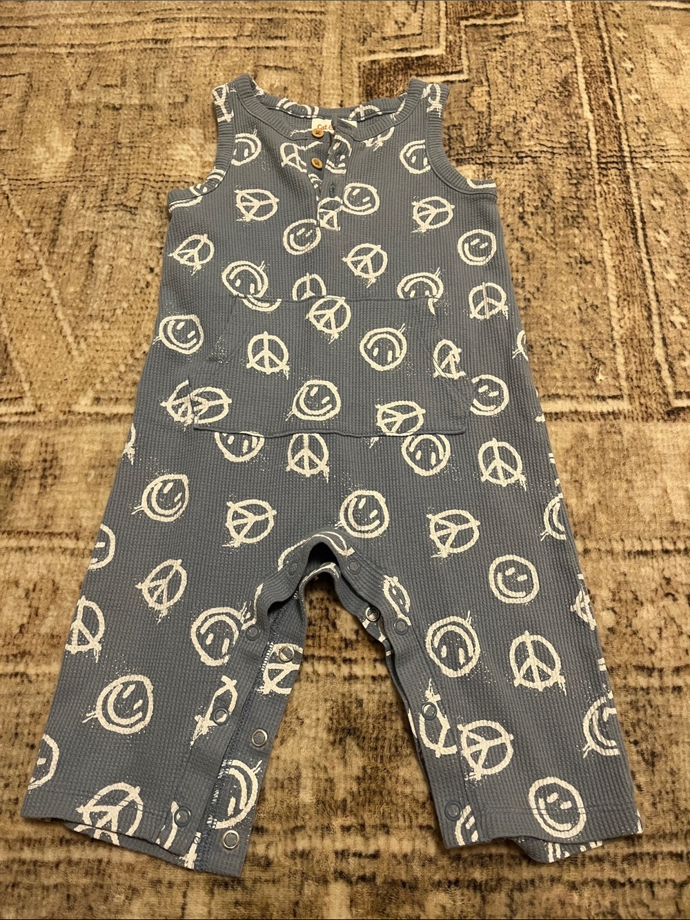 Cat & Jack Waffle-Knit One-Piece with White Smile & Peace Print